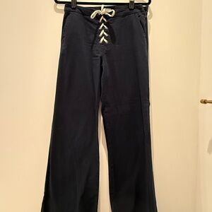 Wide leg navy cotton pants